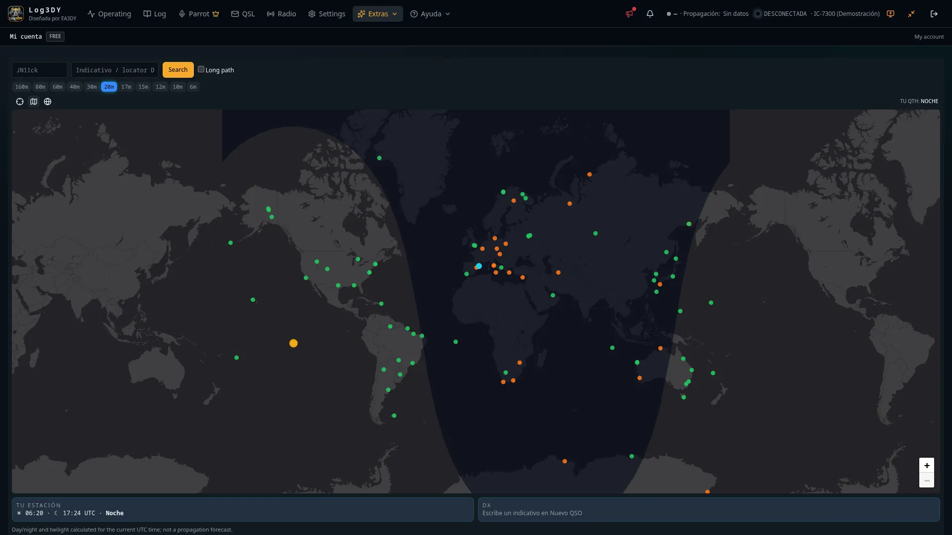 Mapa de línea gris día/noche con estaciones del cluster